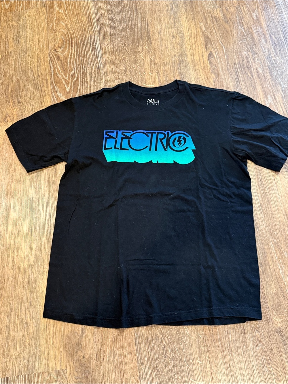 Electric Family Black T‑Shirt with Blue‑Green Gradient Logo